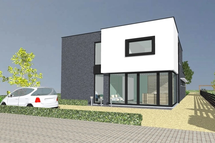 Een render van de voorkant van de nieuwbouw in Hechtel