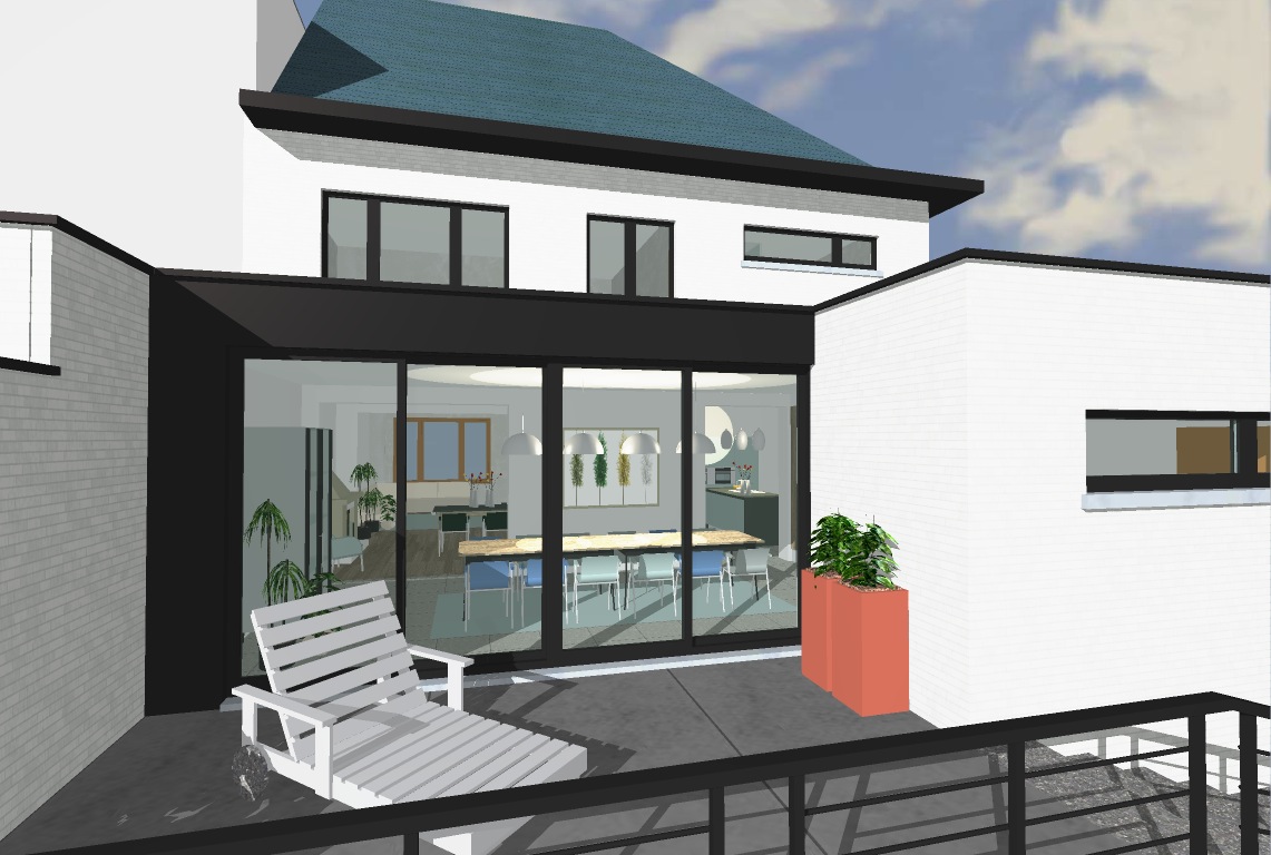 Een render van de renovatie van de woning c in Diest