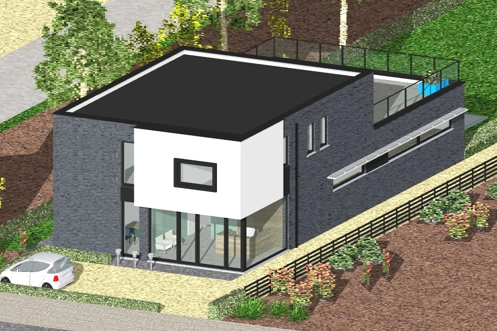 Een render  met isometrisch perspectief van de nieuwbouw in Hechtel